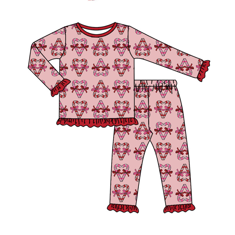 Girls long sleeve Christmas candy cane pullover top matching pants fall outfit preorder
