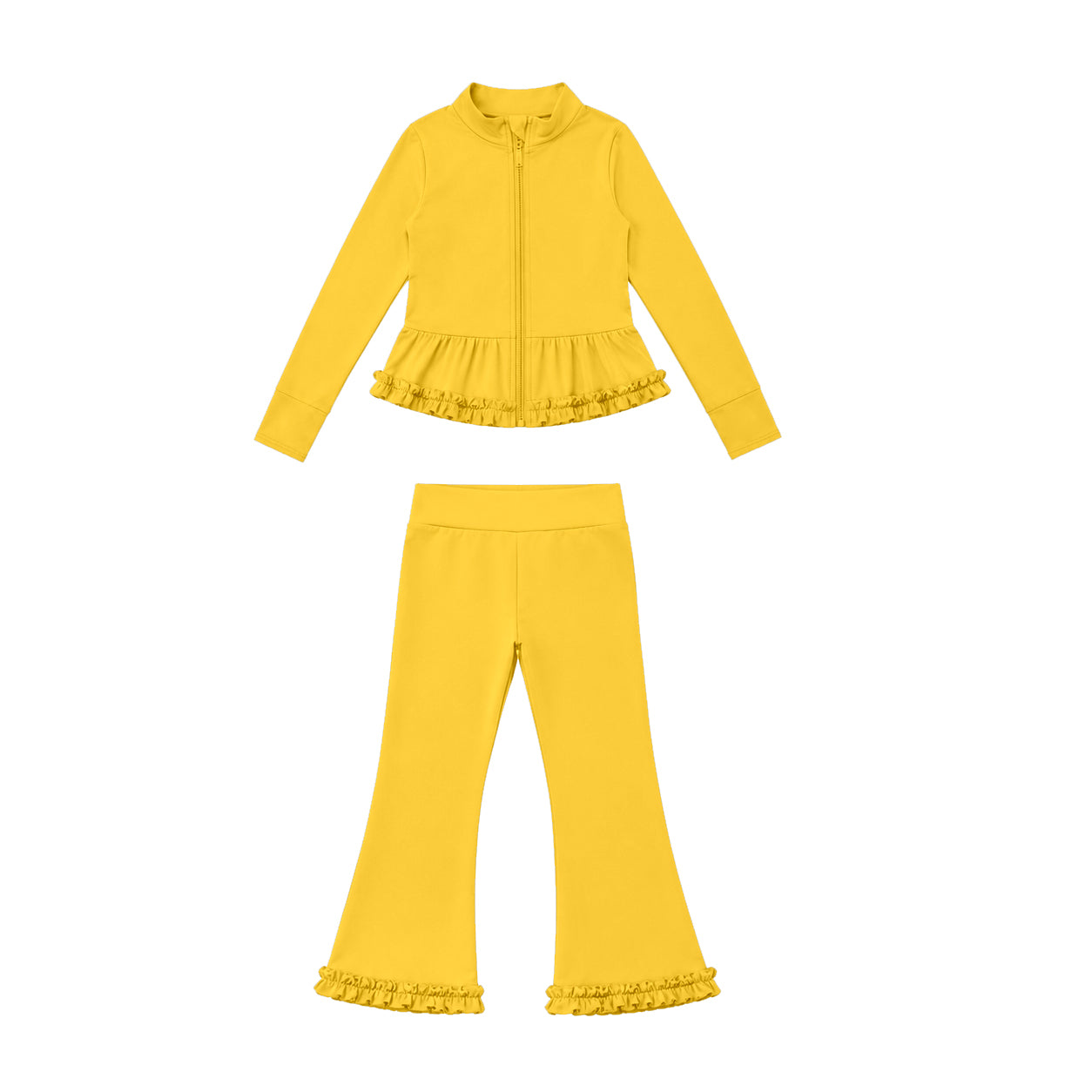 Yellow long sleeve yoga pullover top matching pants girls outfit preorder