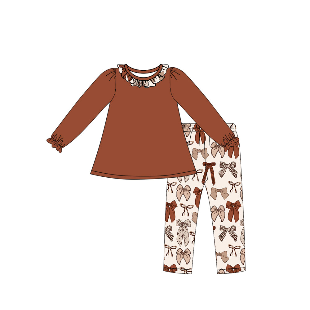 Long sleeve top matching bow pants girls wholesale factory price outfit preorder