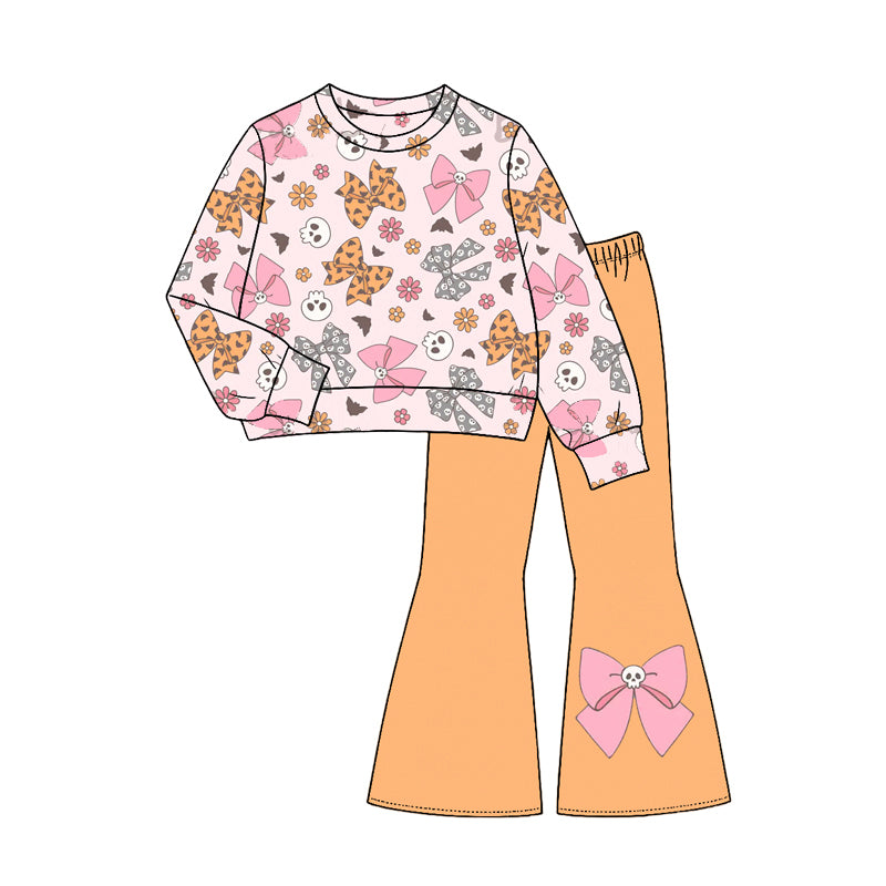 Long sleeve Halloween ghost bow top matching pants girl wholesale factory price outfit preorder