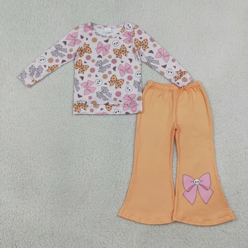Long sleeve Halloween ghost bow top matching pants girl wholesale factory price outfit preorder