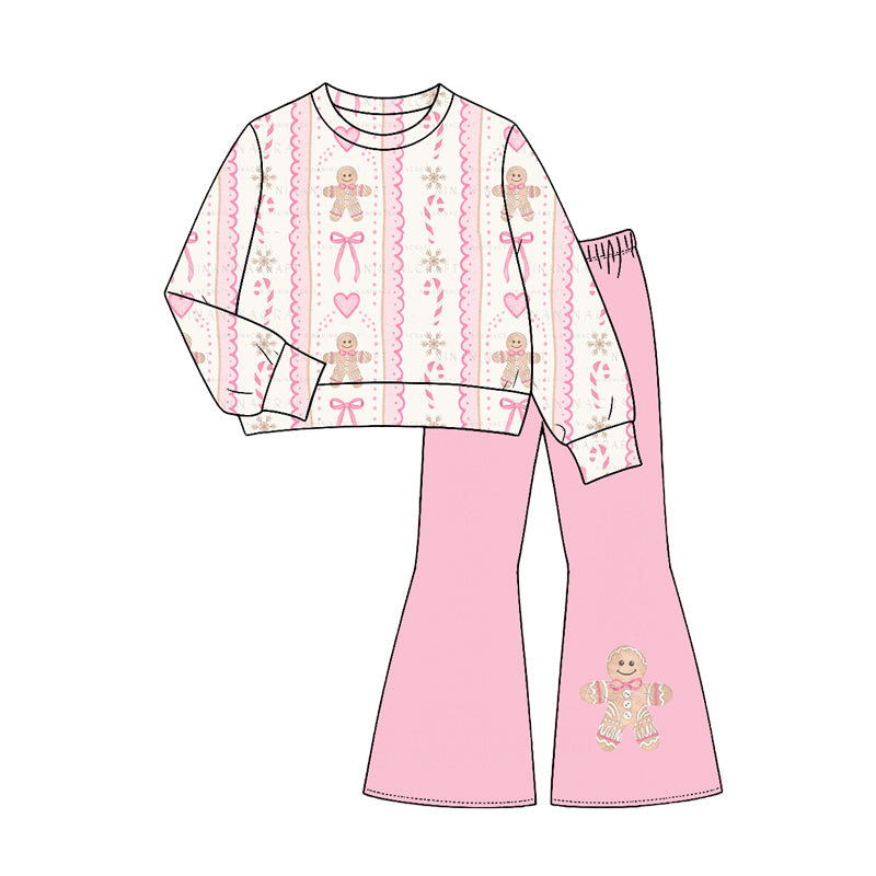 Long sleeve Christmas gingerbread top matching pants girl wholesale factory price outfit preorder