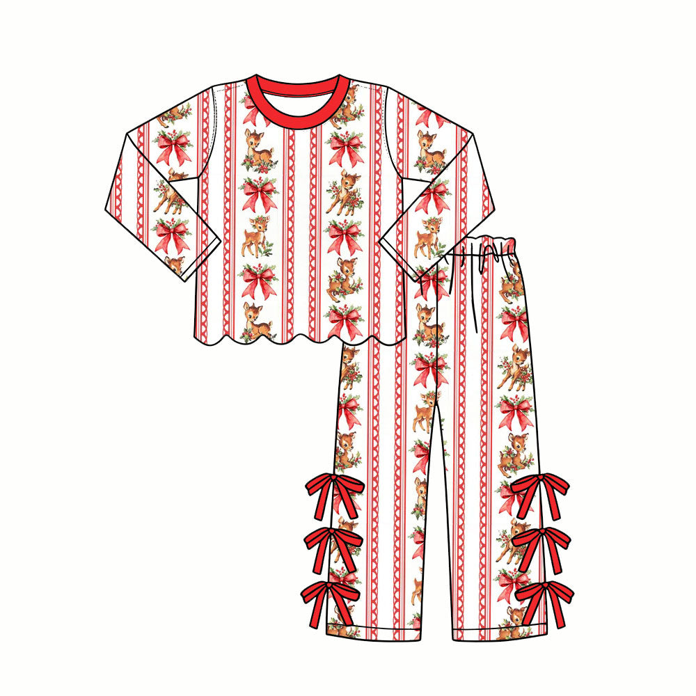 Long sleeve Christmas deer top matching pants girls wholesale factory price outfit preorder