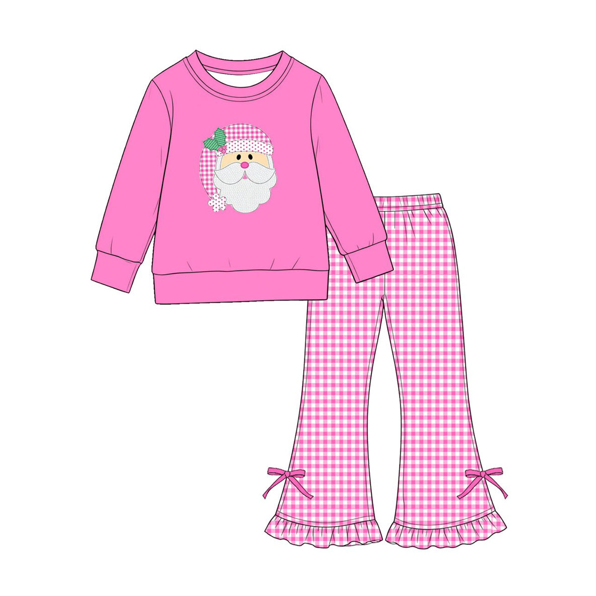 Long sleeve Christmas santa claus top matching pants girls wholesale factory price outfit preorder