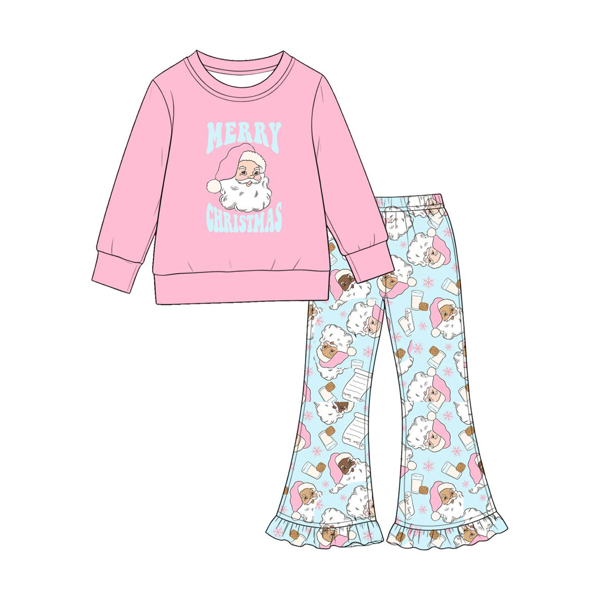 Long sleeve Christmas santa claus top matching pants girls wholesale factory price outfit preorder