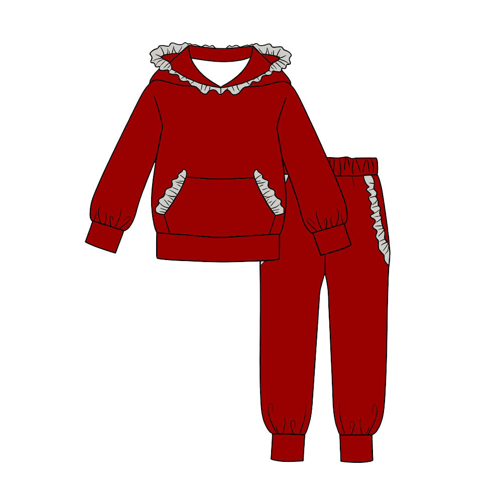 Long sleeve red hoodie top matching pants girls wholesale factory price outfit preorder