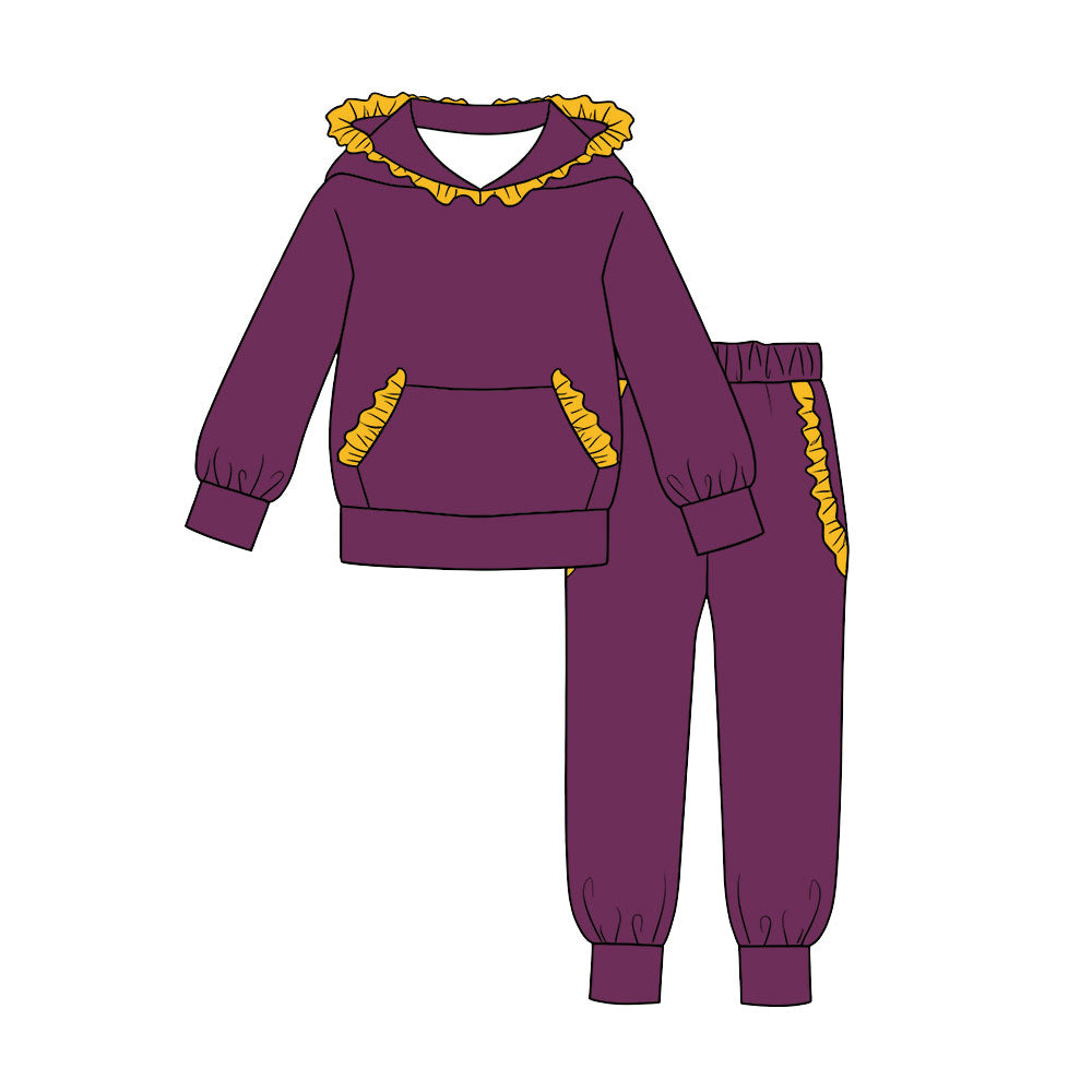 Long sleeve purple hoodie top matching pants girls wholesale factory price outfit preorder