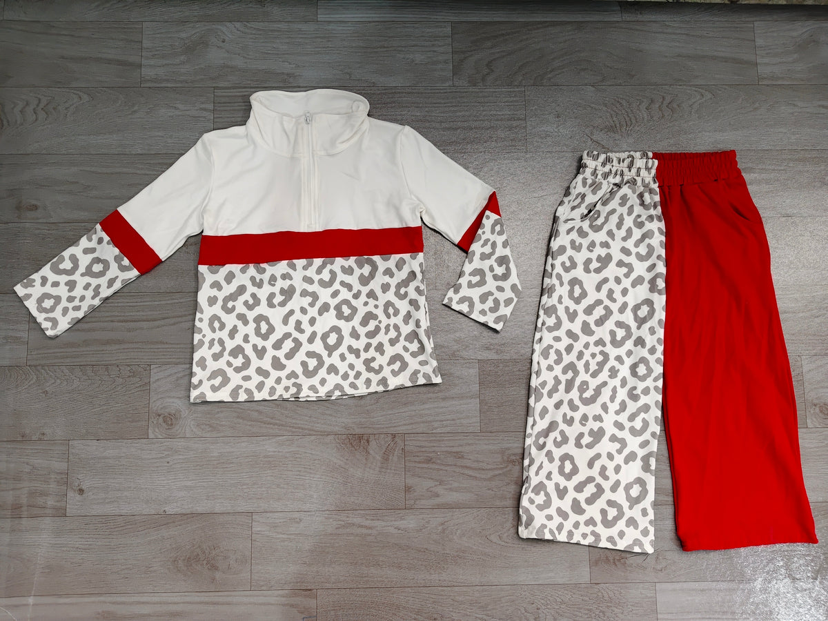 Long sleeve leopard top matching pants girls wholesale factory price outfit preorder