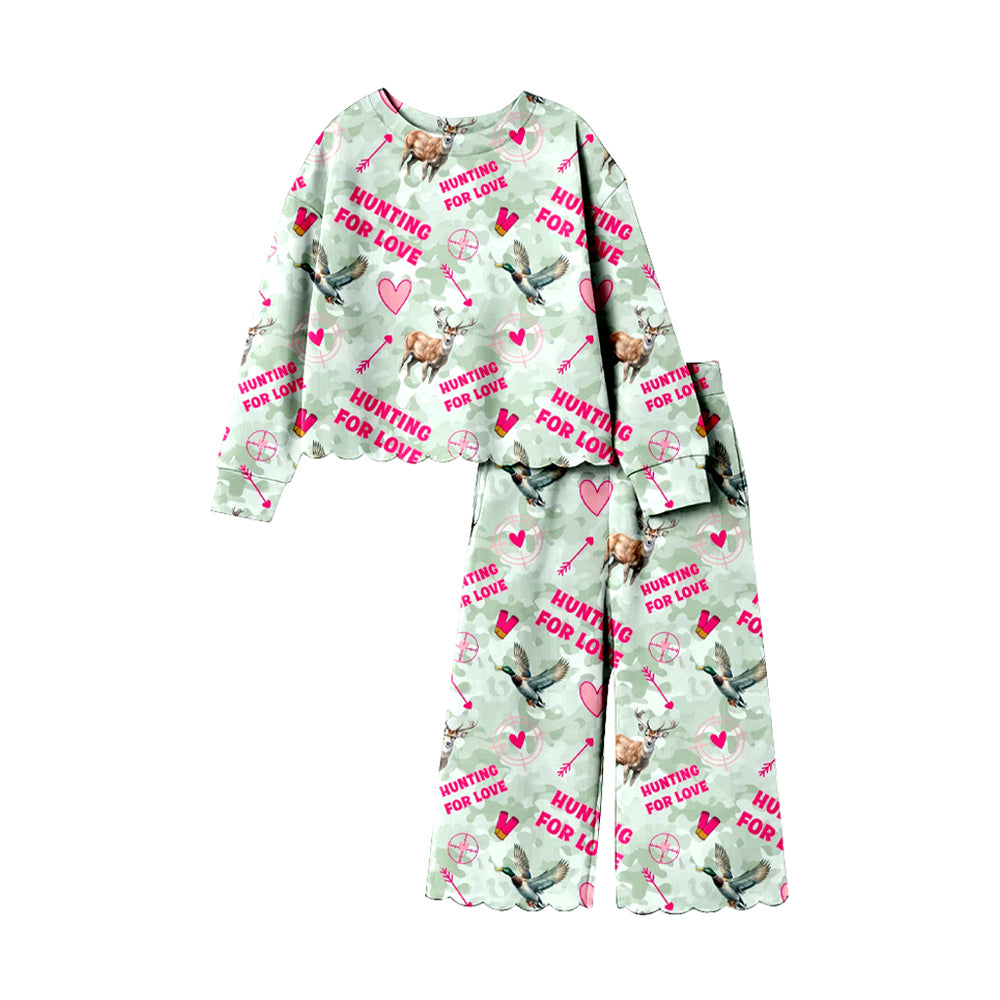 Long sleeve Valentines day hunting top matching pants girls wholesale factory price outfit preorder