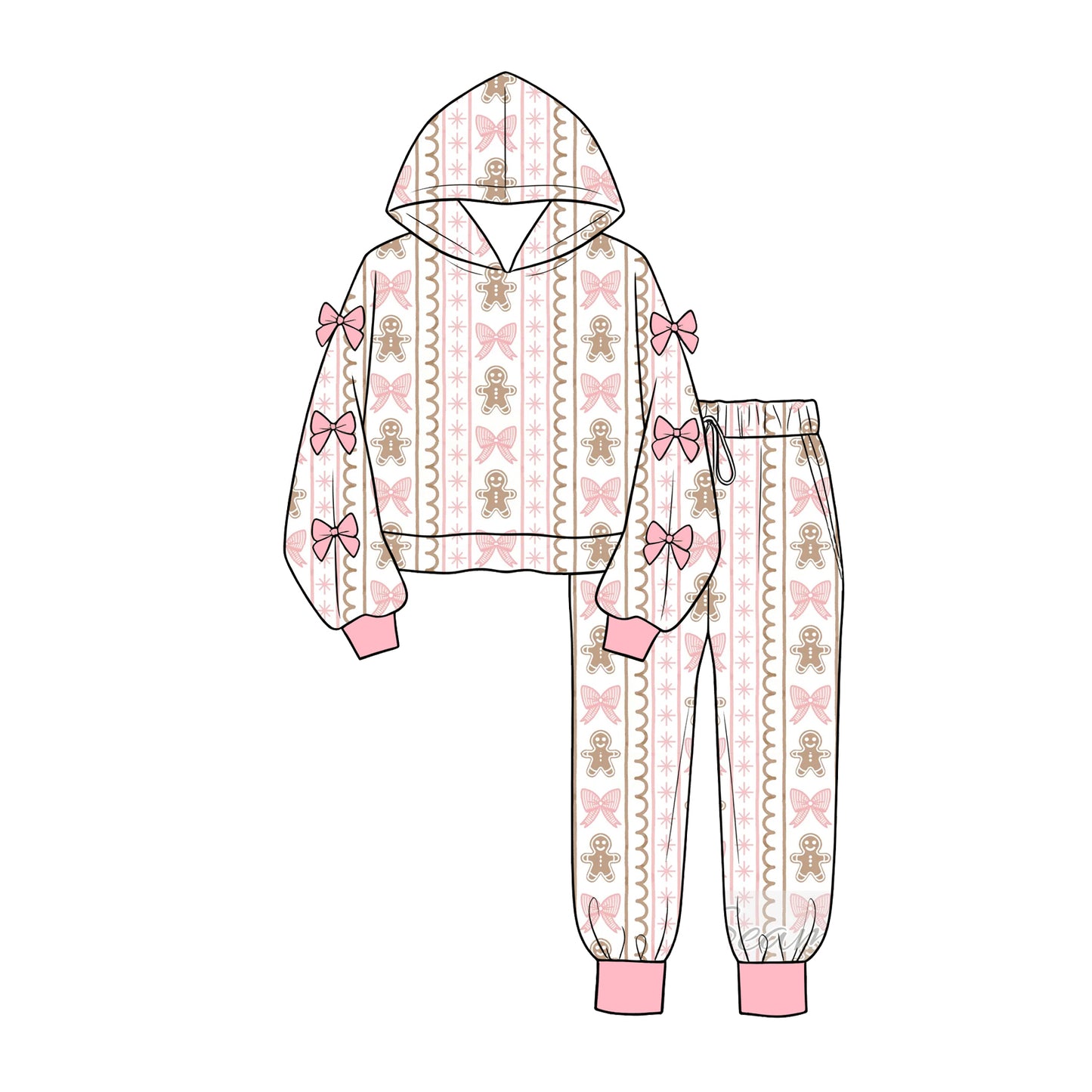 Long sleeve Christmas gingerbread hoodie top matching pants girl wholesale factory price clothes preorder
