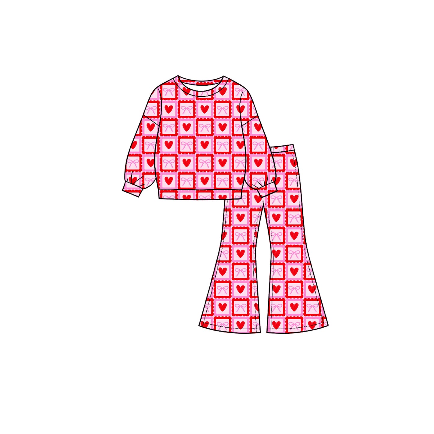 Long sleeve Valentines heart top matching pants girl wholesale factory price clothes preorder