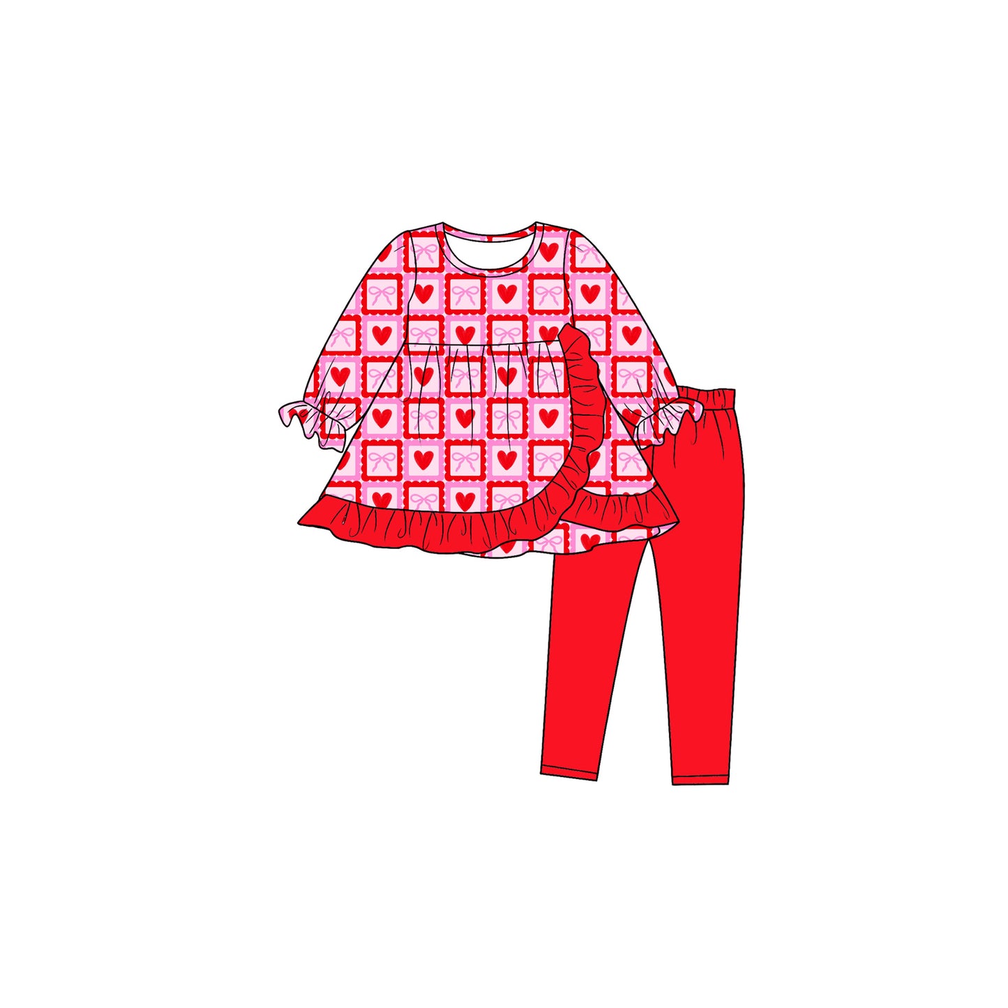 Long sleeve Valentines heart tunic top matching pants girl wholesale factory price clothes preorder