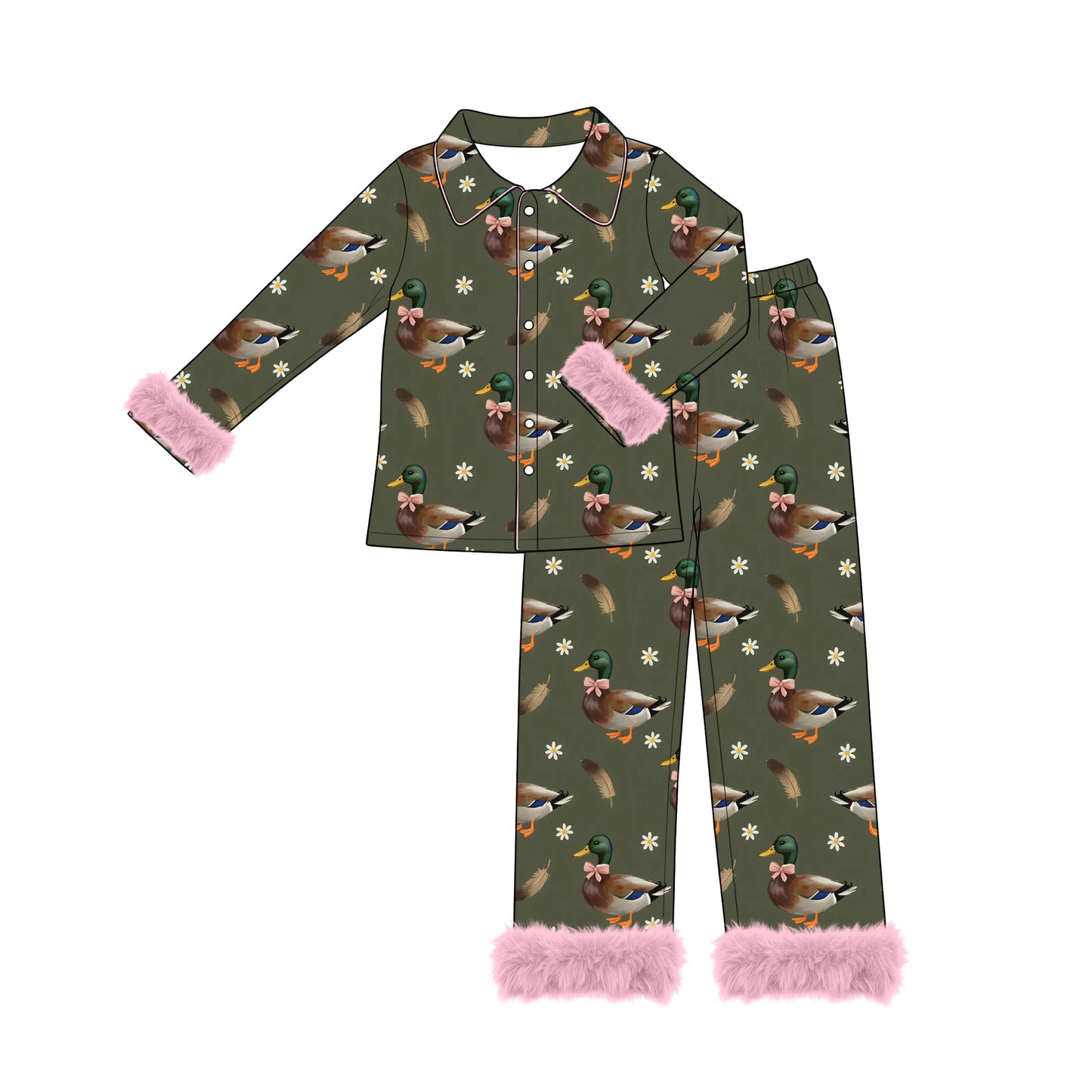 Adult women duck flowers design long sleeve pajama set preorder