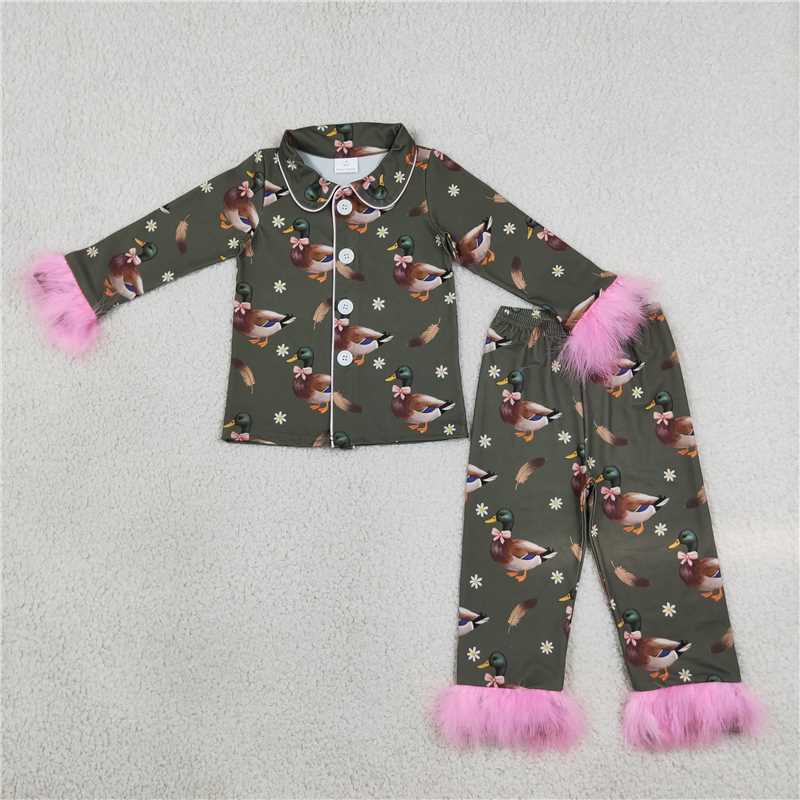 mommy and me wholesale price duck floral print long sleeve matching pajama set