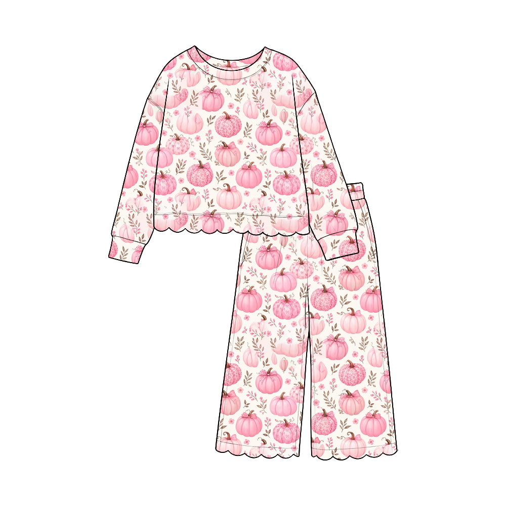 Long sleeve pink pumpkin top matching pants girl wholesale factory price outfit preorder