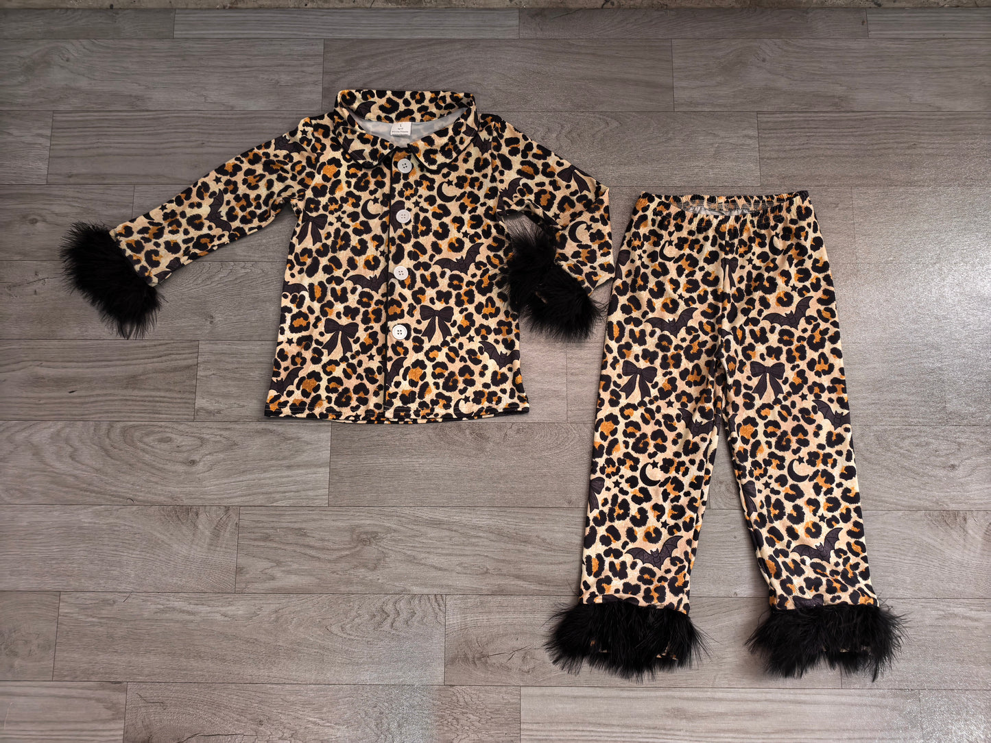 Halloween bat leopard girl long sleeve fur sleeve pajama set preorder