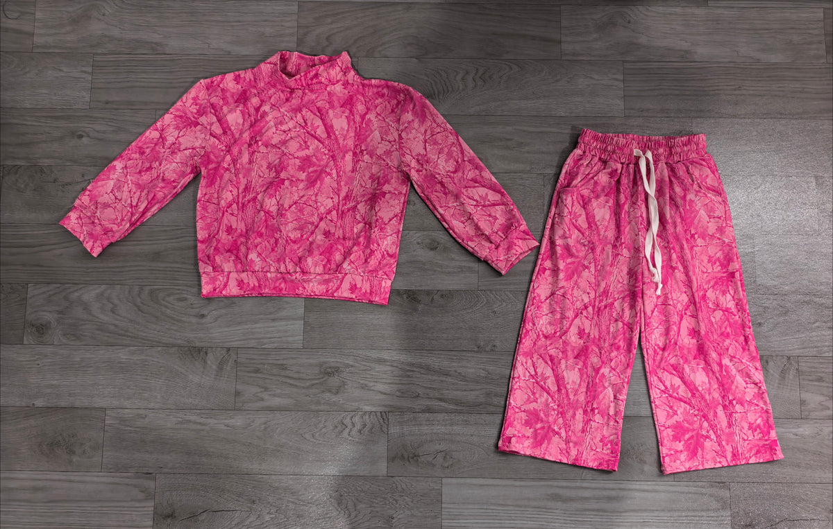 Hot pink leaves long sleeve girls spring fall outfit preorder