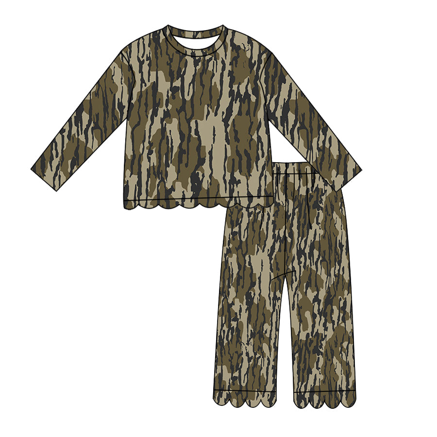 Camo print girls long sleeve scalloped outfit preorder