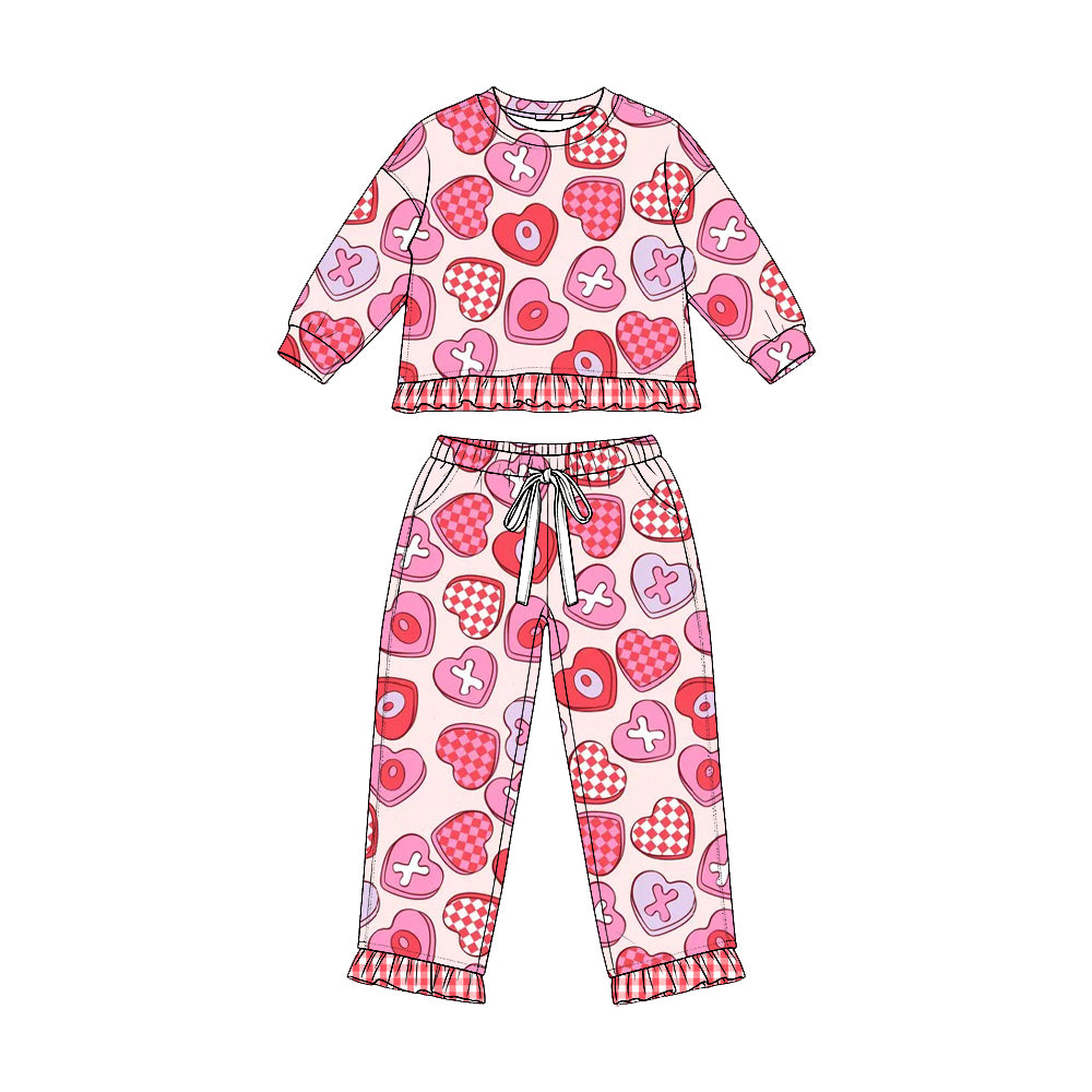 Valentines heart long sleeve top matching pants girls outfit preorder