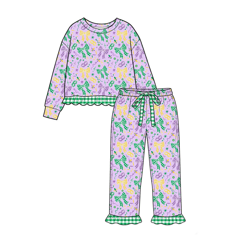 Mardi Gras long sleeve top matching pants girls outfit preorder