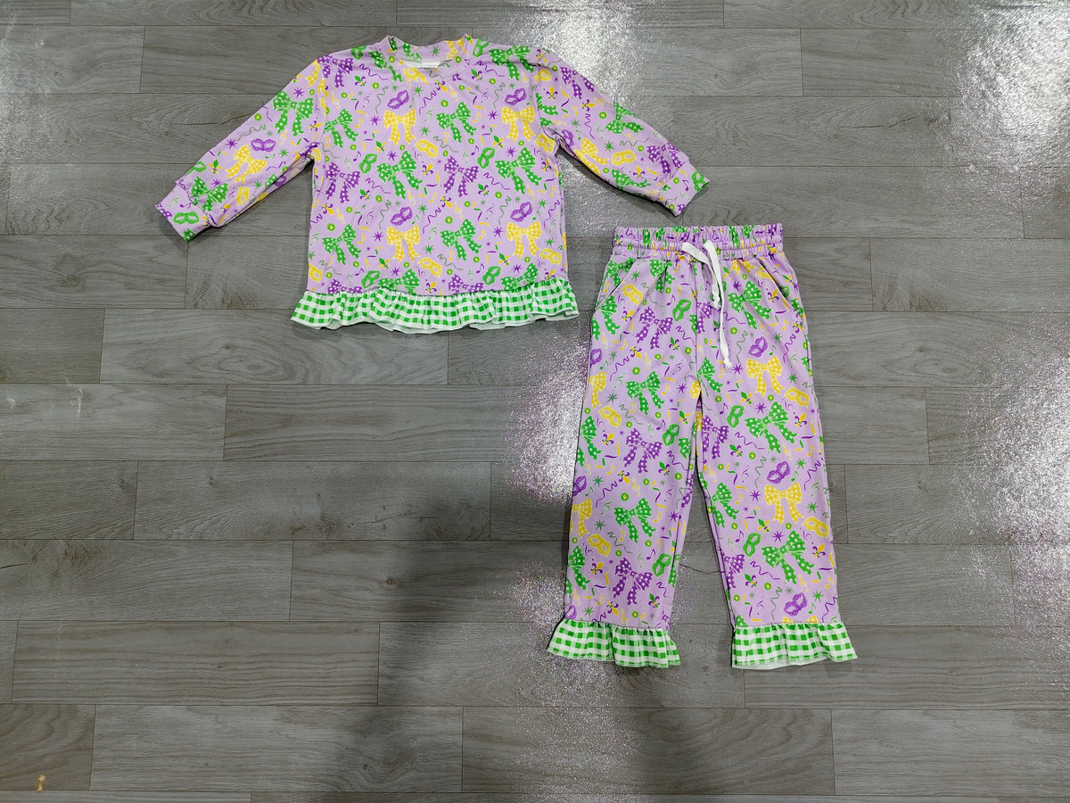 Mardi Gras long sleeve top matching pants girls outfit preorder