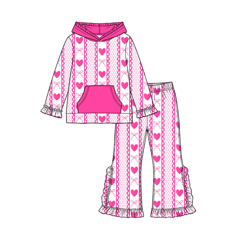 Valentines heart top matching pants girls long sleeve outfit preorder