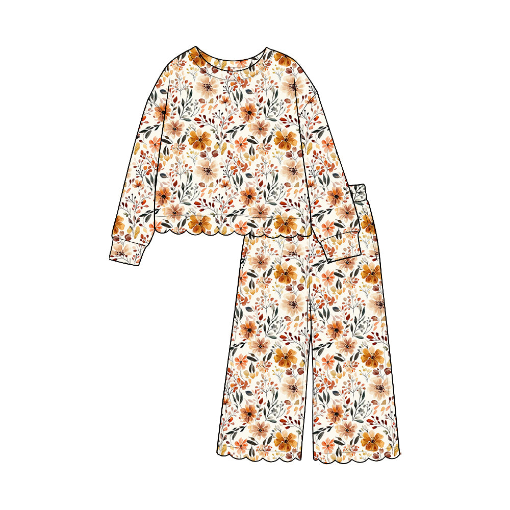 Flowers top matching pants girls long sleeve outfit preorder