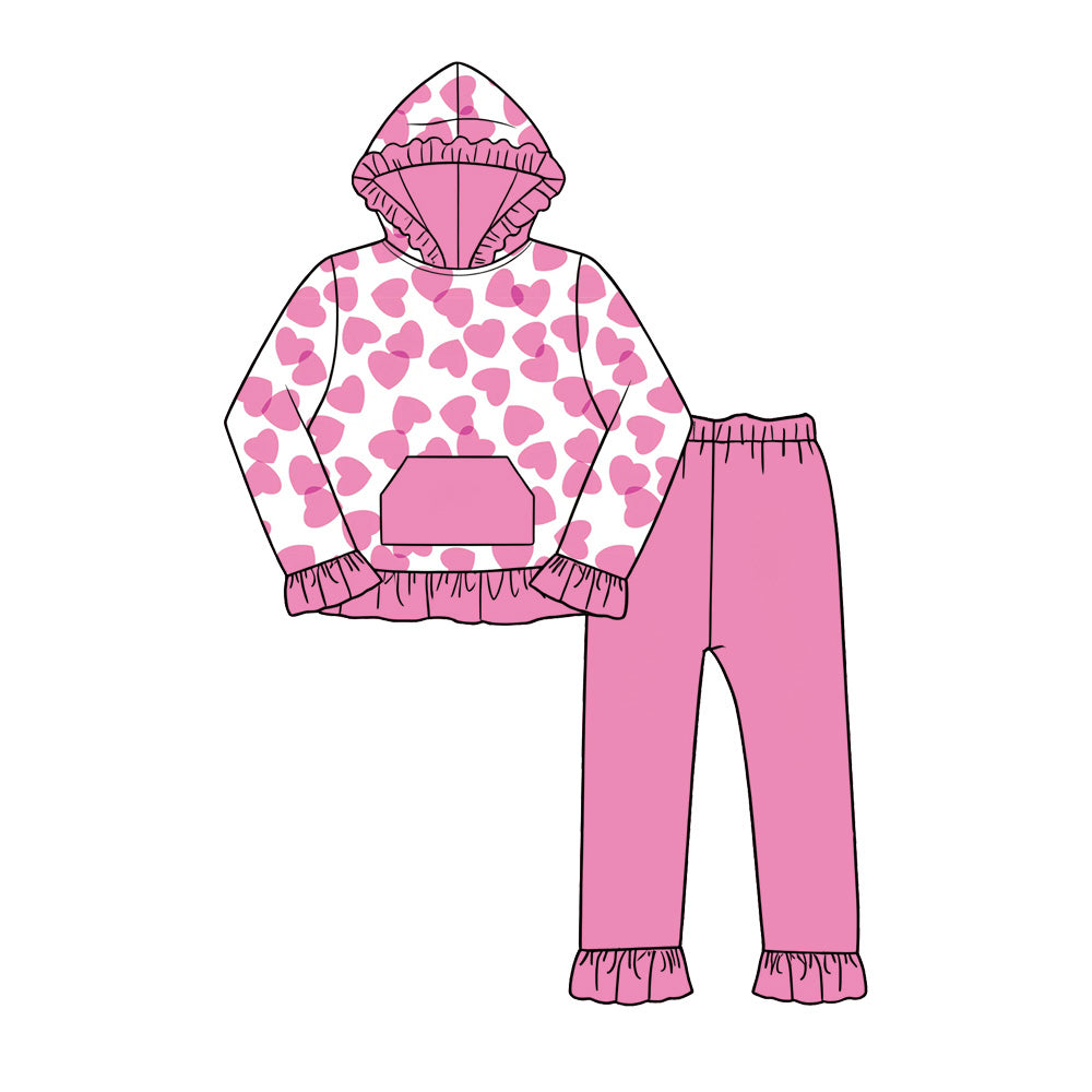 Valentines day blue heart long sleeve top matching pants girls outfit preorder