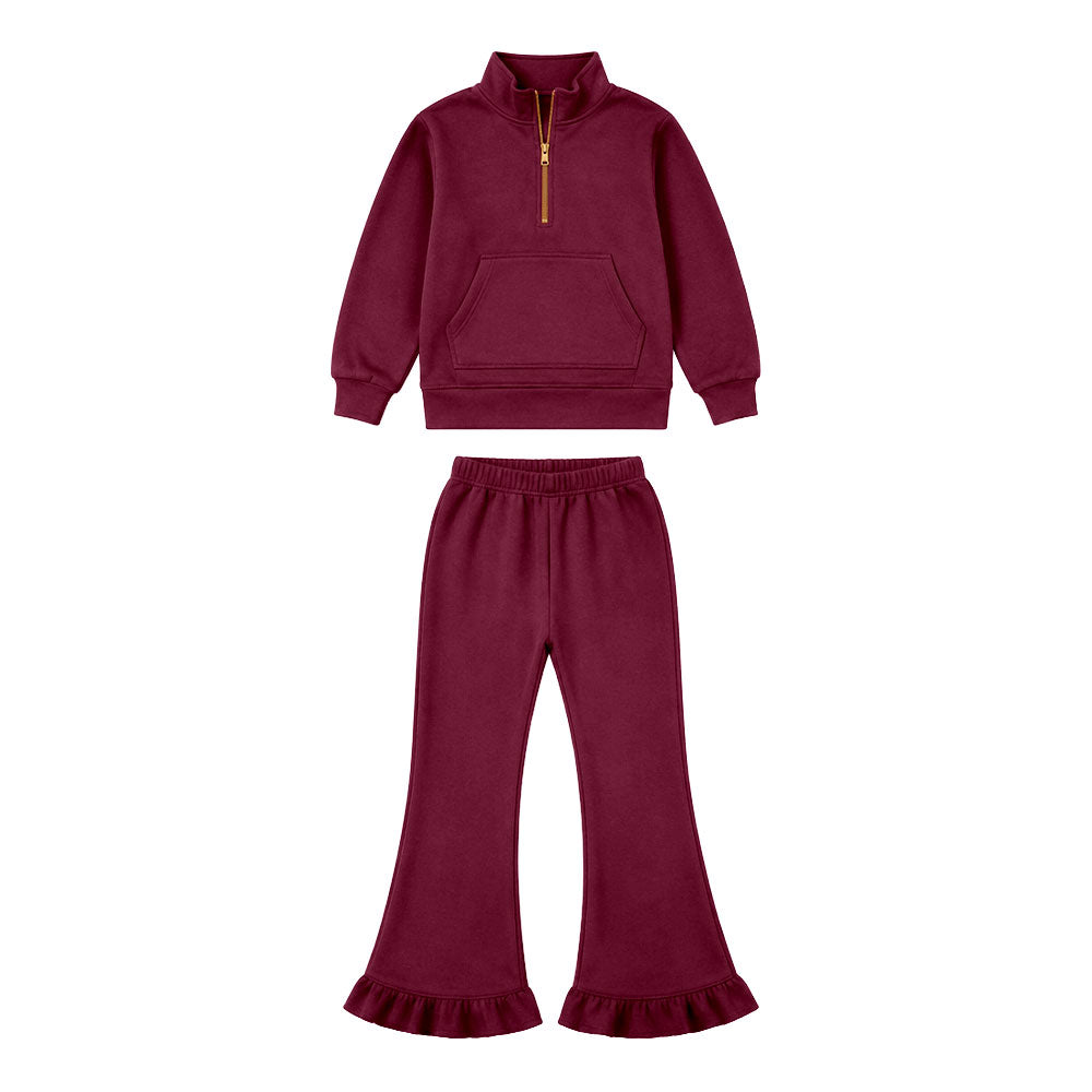 Wine red long sleeve pullover top matching pants girls outfit preorder