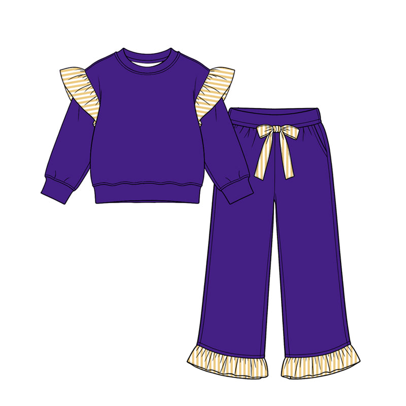 Purple color long sleeve top matching pants girls spring fall outfit preorder