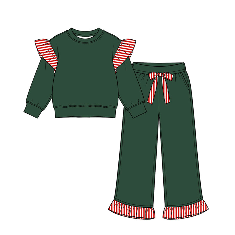 Dark green color long sleeve top matching pants girls spring fall outfit preorder