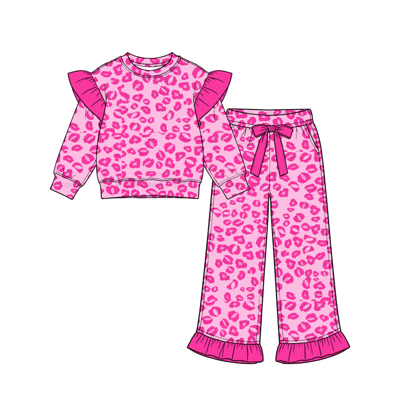 Valentines heart color long sleeve top matching pants girls outfit preorder