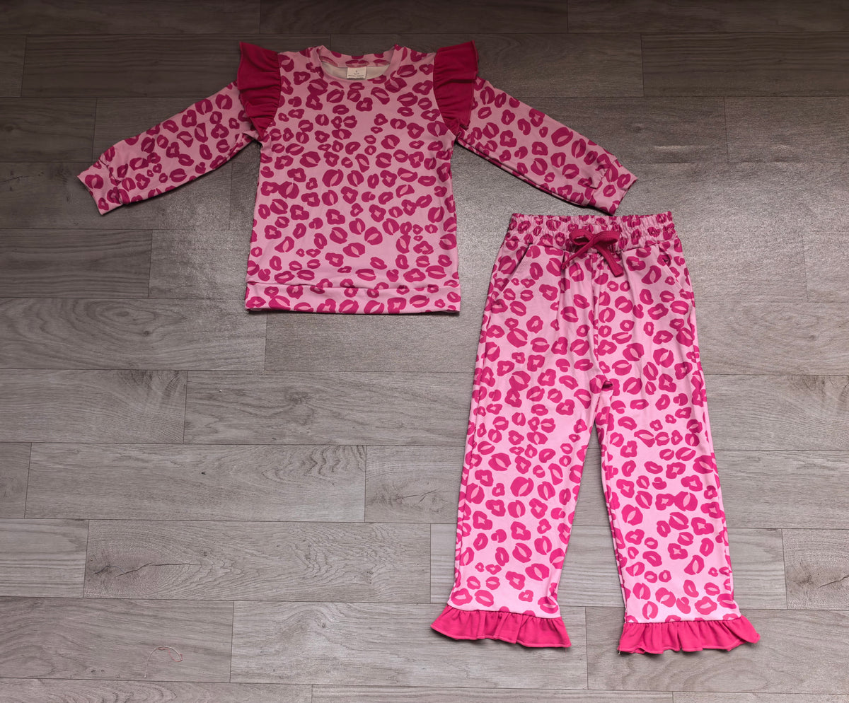 Valentines heart color long sleeve top matching pants girls outfit preorder