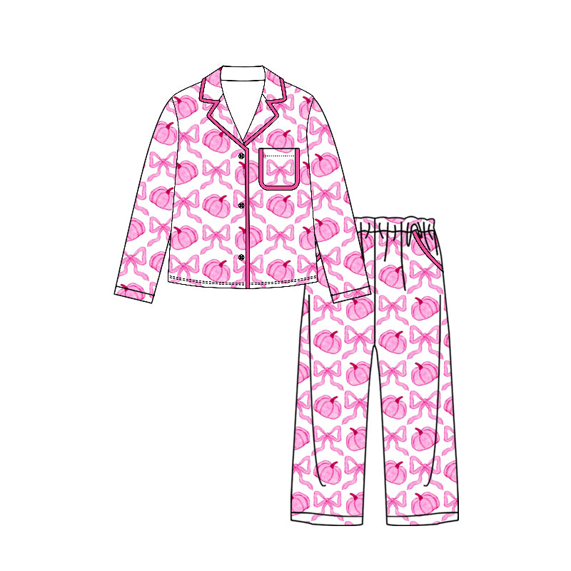 Adult women pink pumpkins design long sleeve pajama set preorder