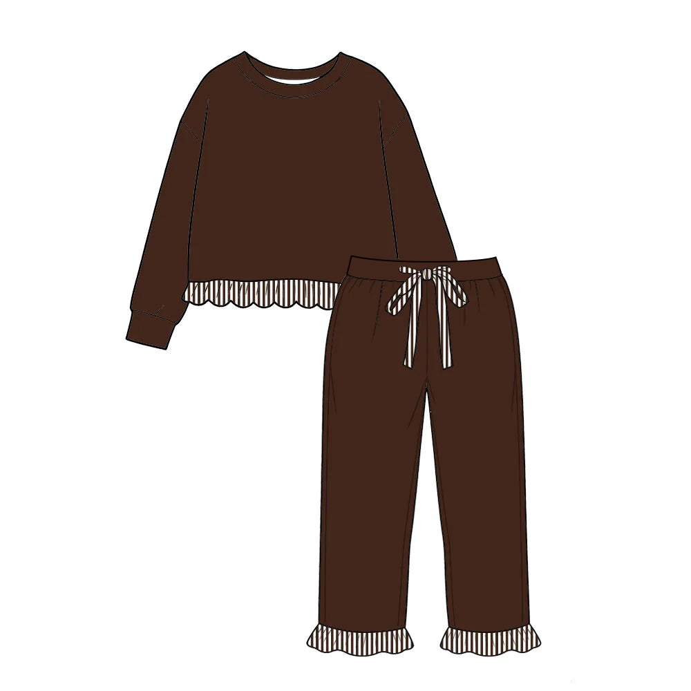 Brown color long sleeve top matching pants girls outfit preorder