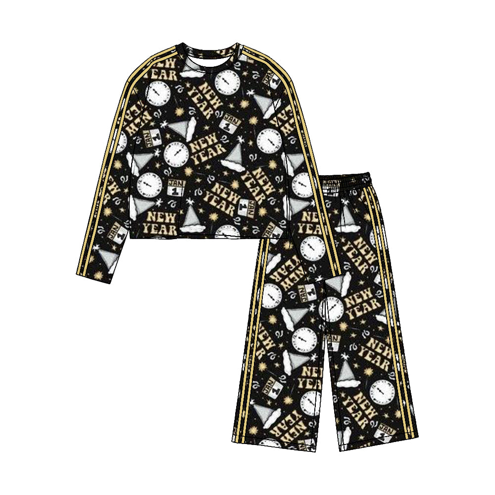 Happy new year long sleeve top matching pants girls fall winter yoga outfit preorder
