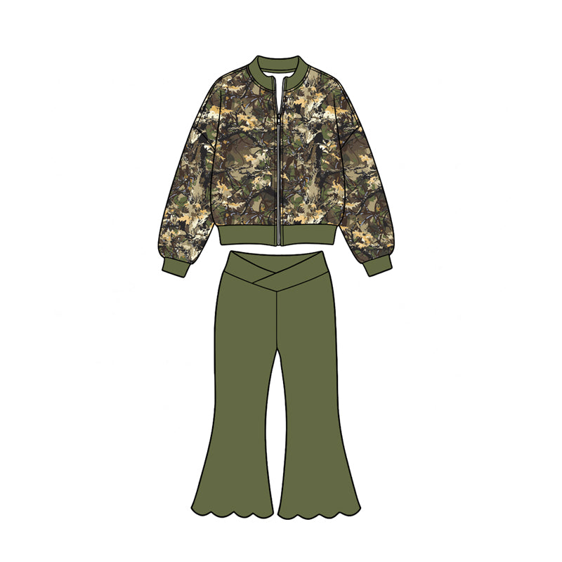 Camo long sleeve top matching pants girls fall winter yoga outfit preorder