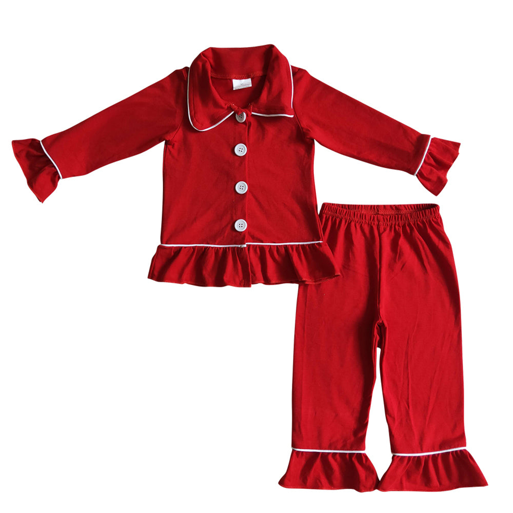 Christmas red color long sleeve top matching pants girls clothes set preorder