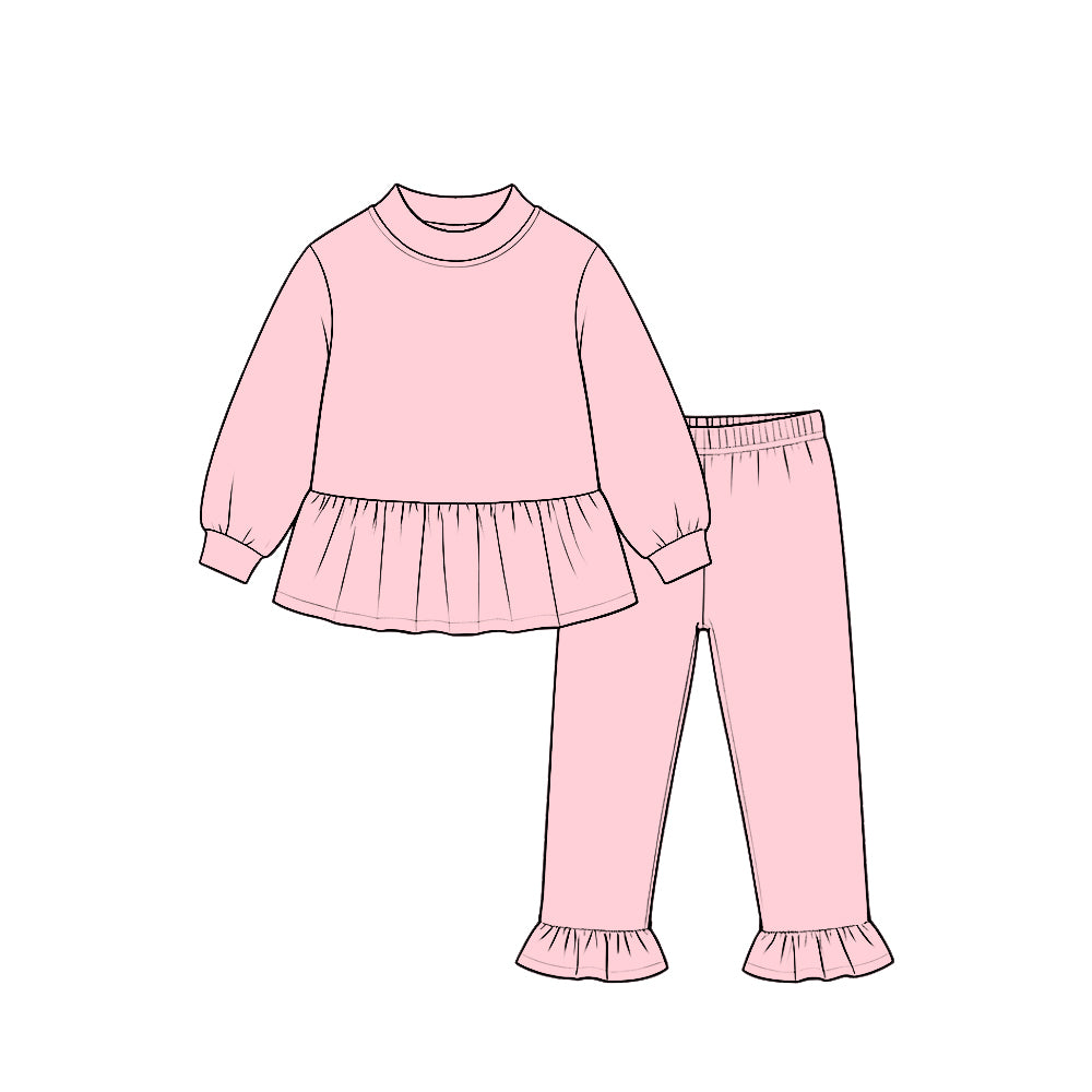 Pink color long sleeve top matching pants girls clothes set preorder