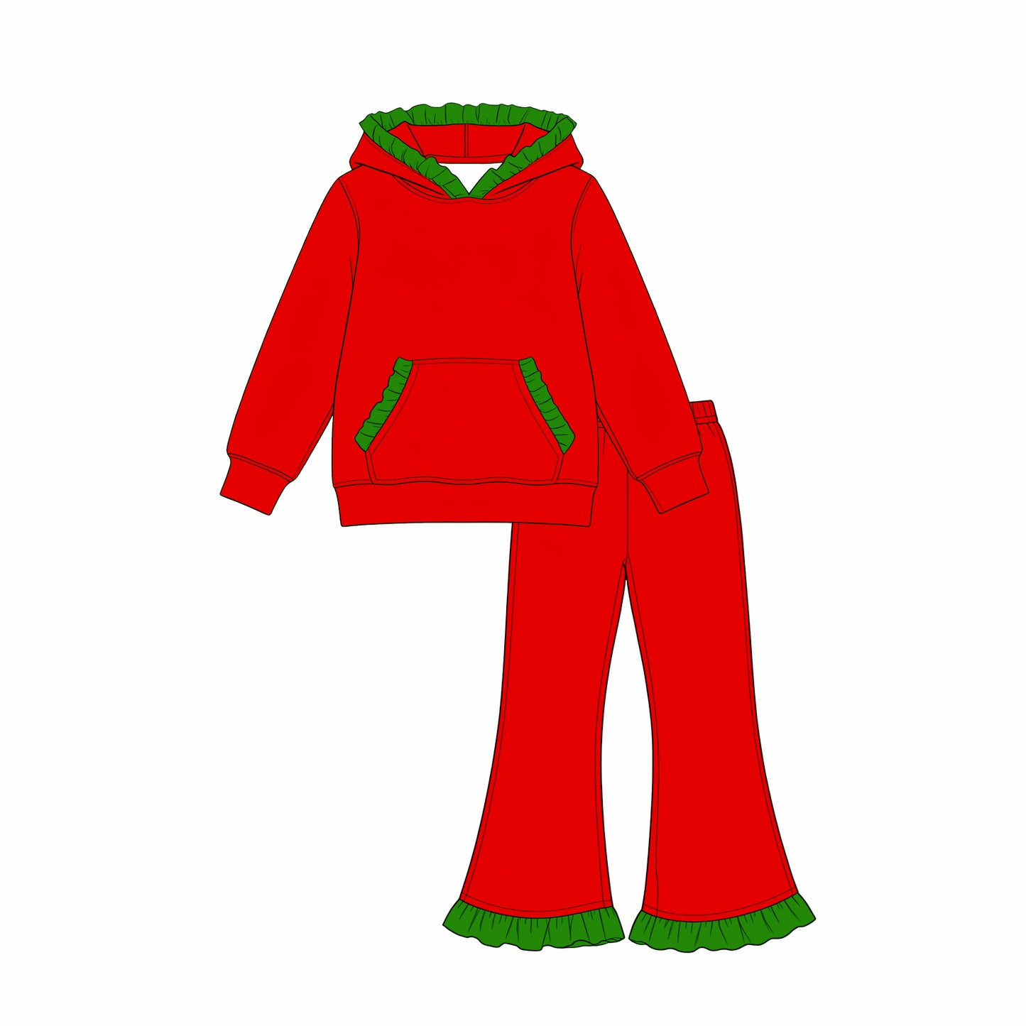 Christmas red long sleeve hoodie top matching pants girls fall winter outfit preorder