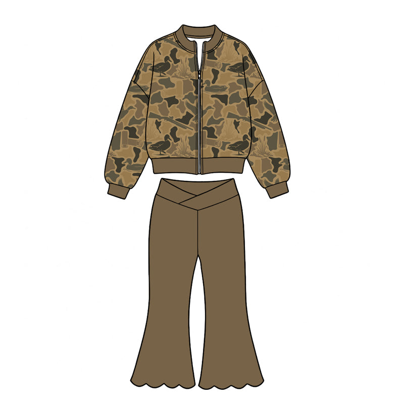 Duck camo long sleeve yoga zip top matching pants girls outfit preorder