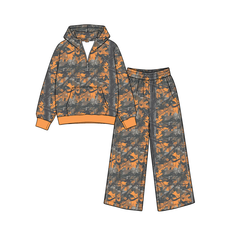 Long sleeve camo hoodie top matching pants fall winter girls outfit preorder