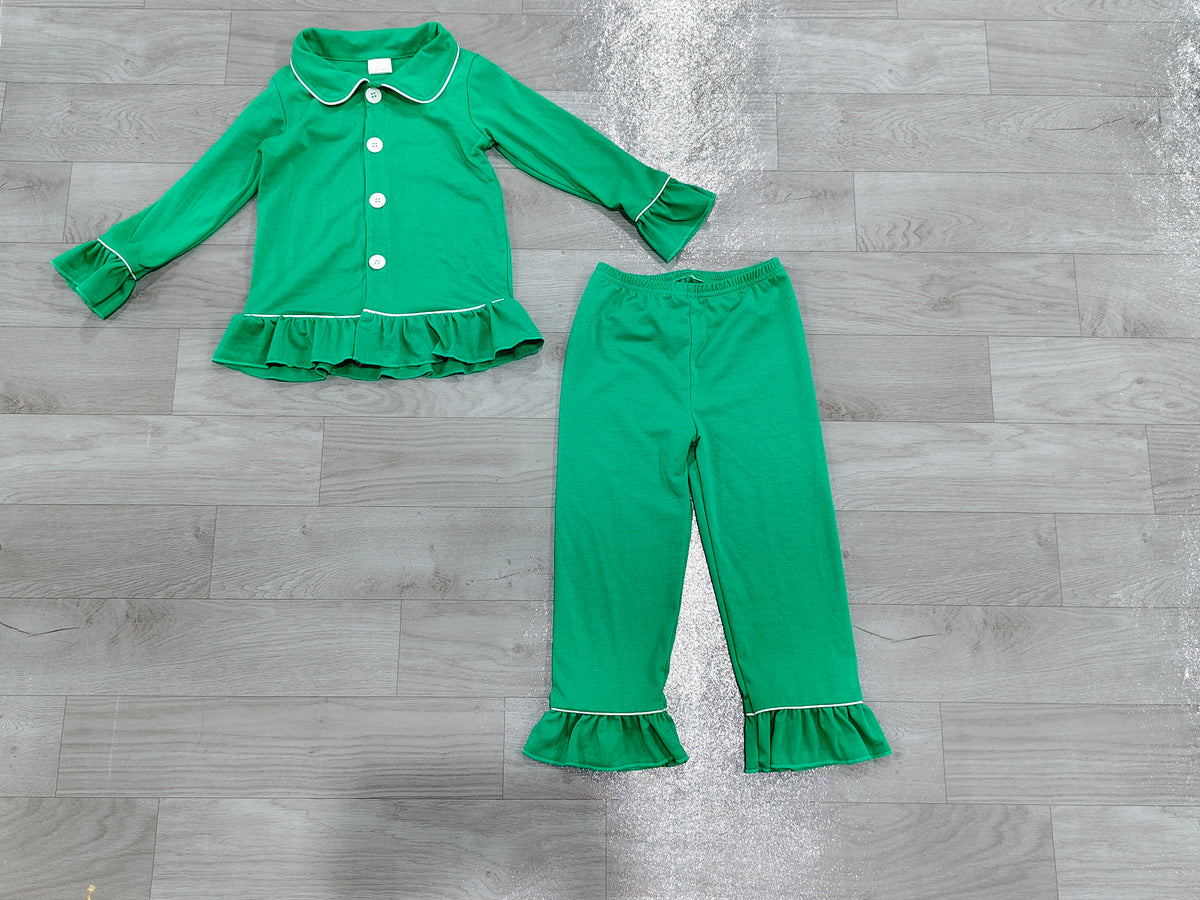 Long sleeve green top matching pants girl pajama set outfit preorder