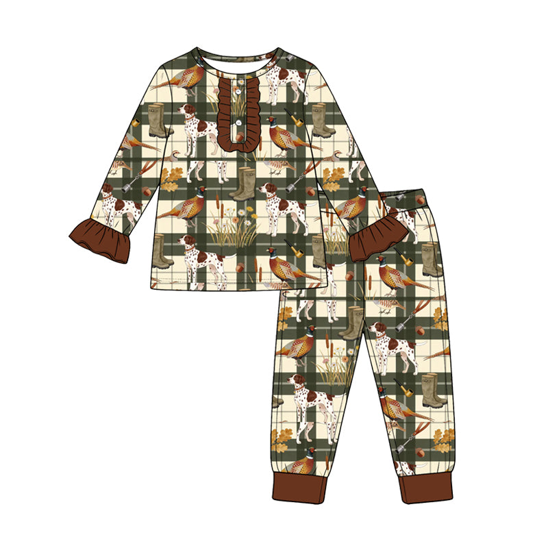 Long sleeve dog bird top matching pants girls clothes preorder