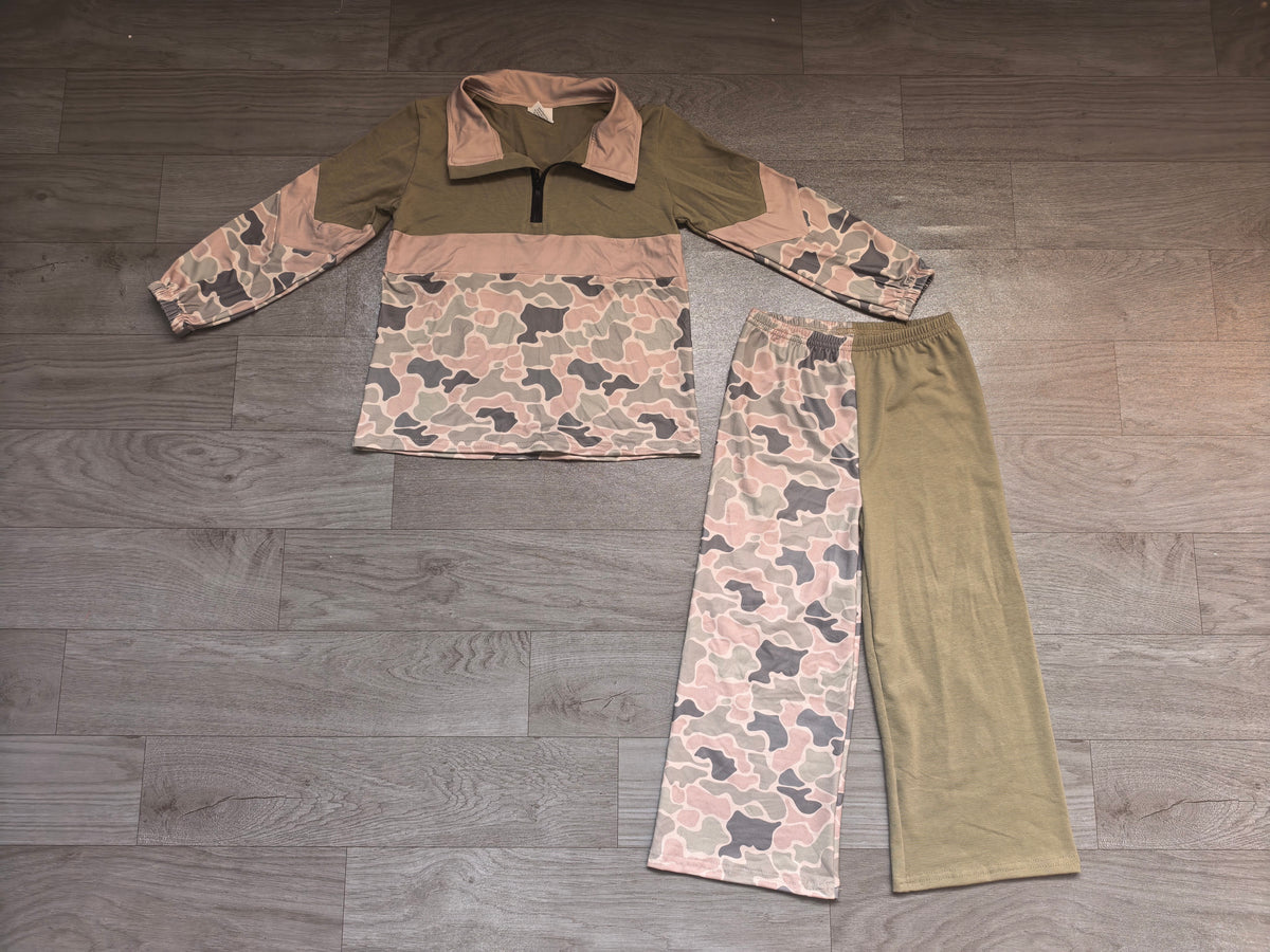 Long sleeve green camo pullover top matching pants girls clothes preorder