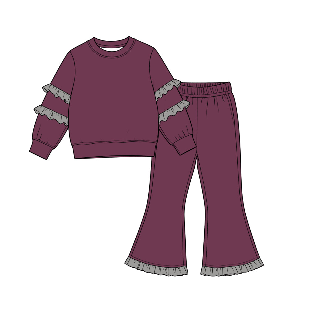 Plum grey color long sleeve top matching pants girls outfit preorder