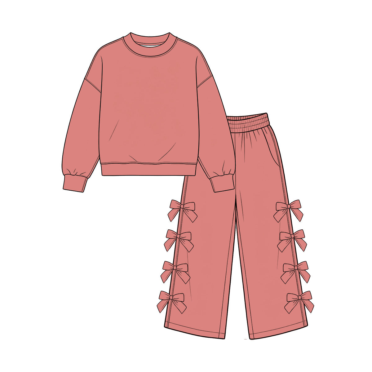 Dusty pink color long sleeve top matching pants girls outfit preorder