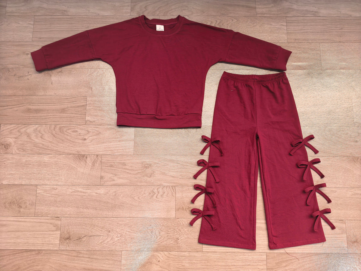 Burgundy color long sleeve top matching pants girls outfit preorder