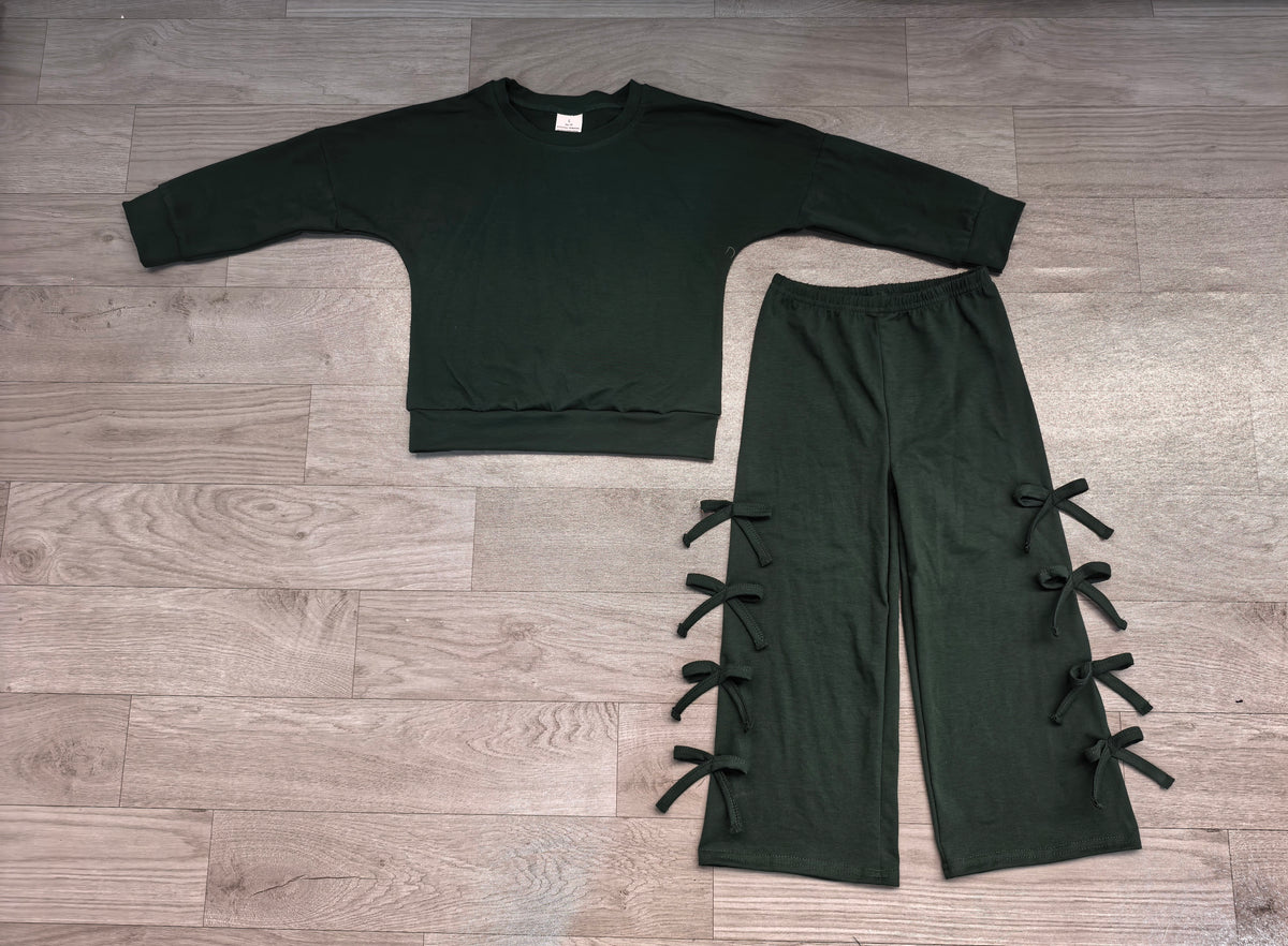 Green color long sleeve top matching pants girls outfit preorder