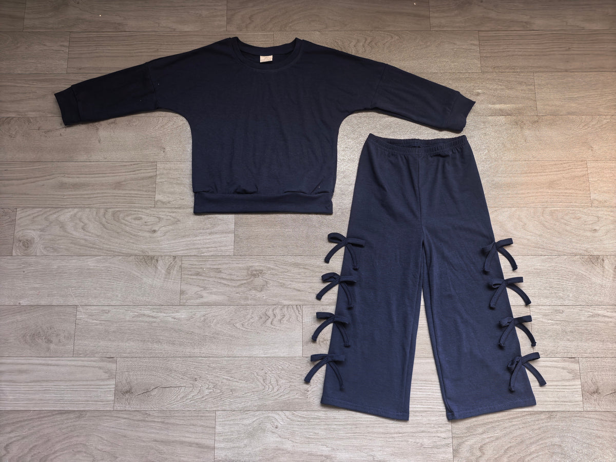 Navy color long sleeve top matching pants girls outfit preorder